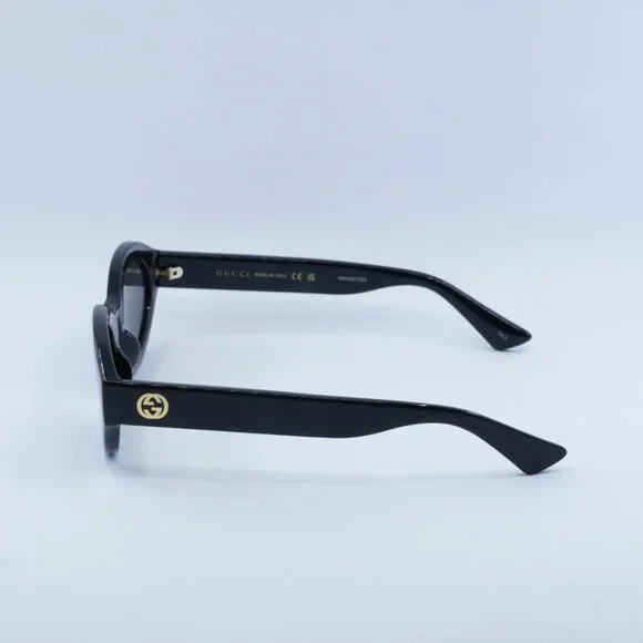 Gucci GG1579S 001 Sunglasses Shiny Black Oval Frame, Grey Lenses display picture 3